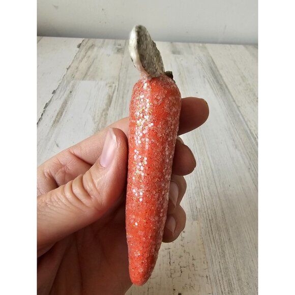 Plaster Easter carrot ornament glitter shabby chic as is tree spring decor - Picture 2 of 9